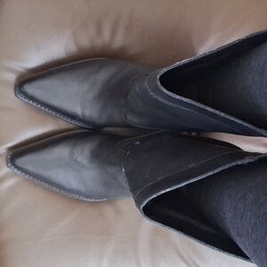 Zara Black Leather Heeled Boots Size: 39